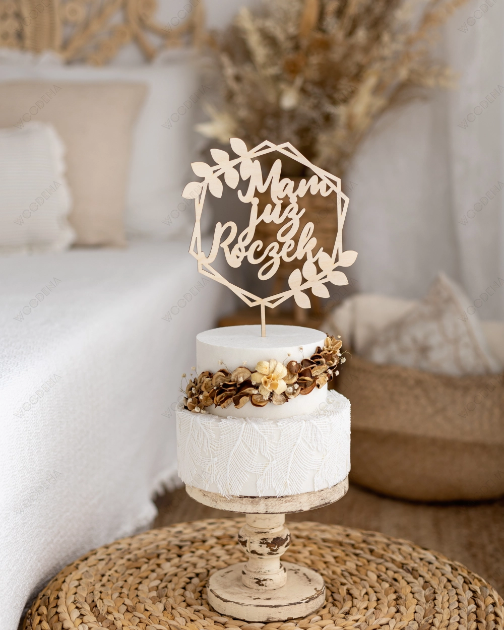Drewniany topper na tort na roczek